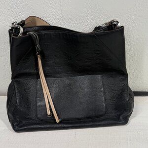 MCM Black Leather Shoulder Bag Crossbody Tote Purse Logo Monogram Medium